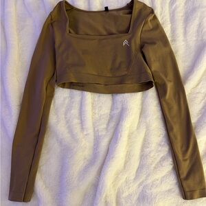 Brown Oner Active Long Sleeve Crop workout shirts